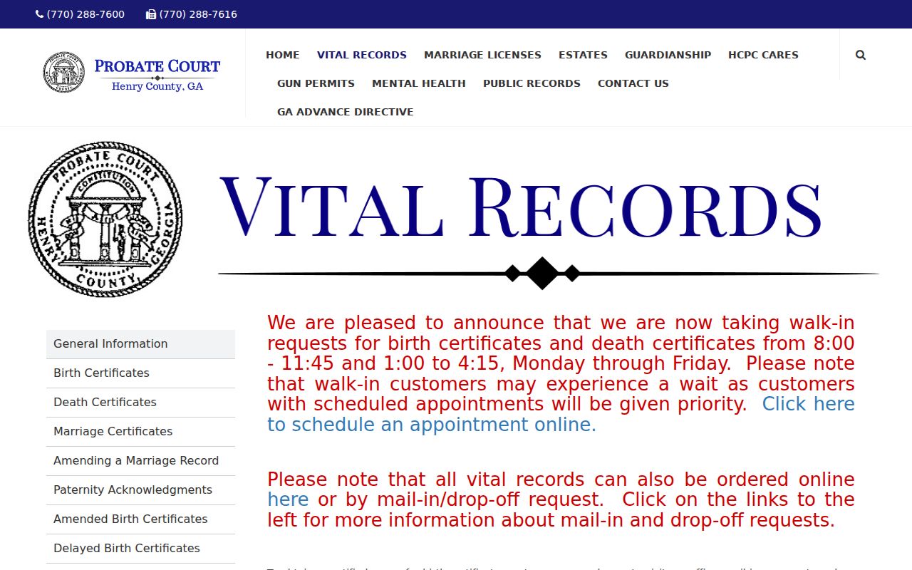 Henry County people search through Probate Court vital records