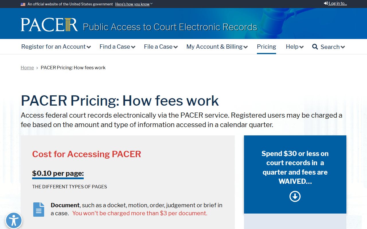 Henry County public records federal PACER pricing page