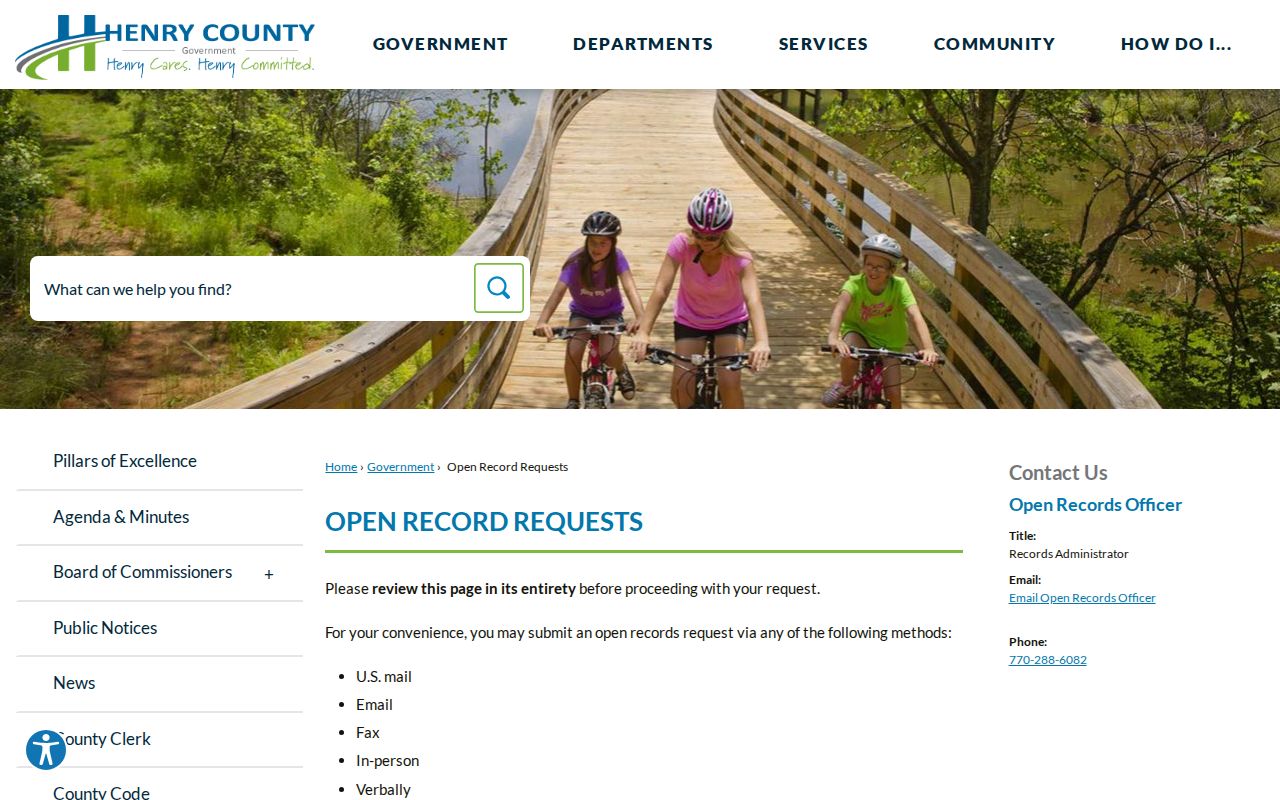 Henry County public records open-record request page