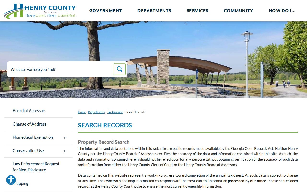 Henry County public records property search page
